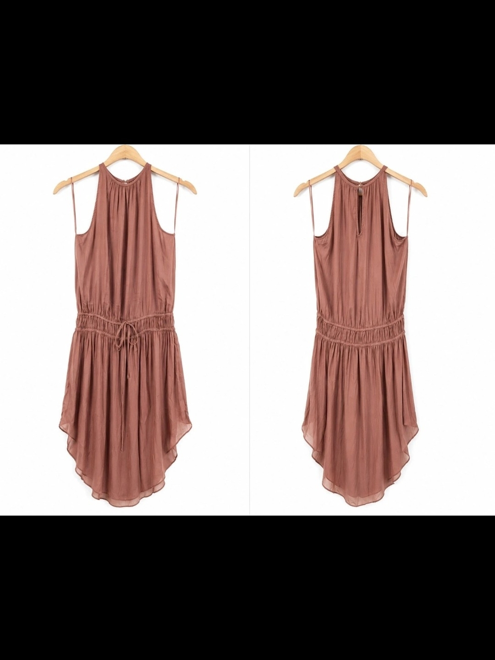 Mustard Seed Sleeveless Dusty Rose High-Low Drawstring Midi Dress